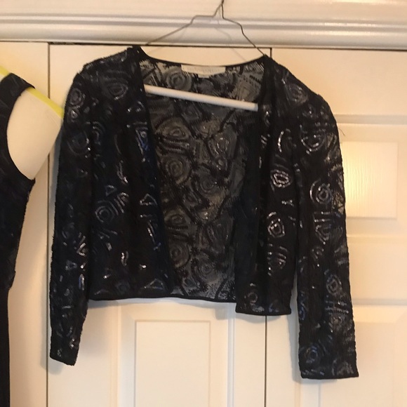 Tahari Navy blue gown with sequined jacket - Picture 8 of 12